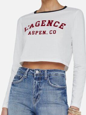 L'AGENCE Long Sleeve Cropped Tee - Large